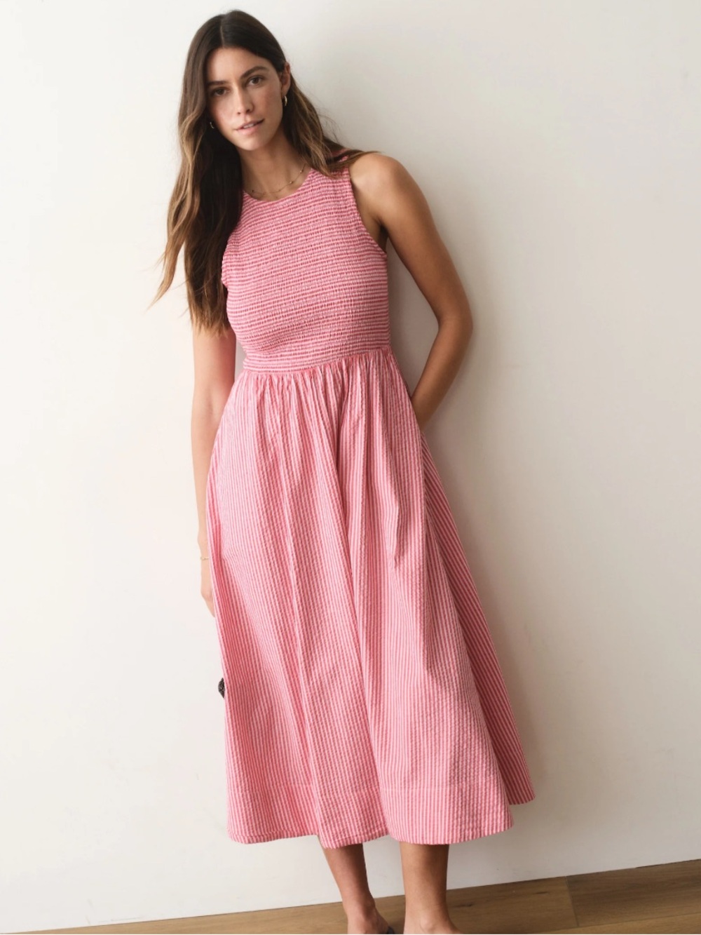 Marine Layer Dancy Seersucker Midi Dress - Pink